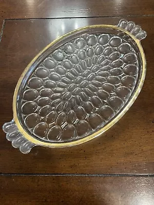 VINTAGE Oval CLEAR Bubble Cut Glass Serving Platter / Tray 10 1/2  Dish Gold Rim • $19.99