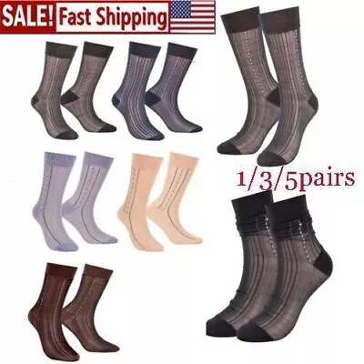 1-5 Pairs Soft Men Ultra Thin Dress Socks Silk Sheer Business Work Socks Nylon • $8.45