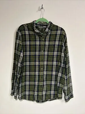 Eddie Bauer Mens Flannel Button Down Shirt Size XL Blue Green Gray Yellow Plaid • $10.62