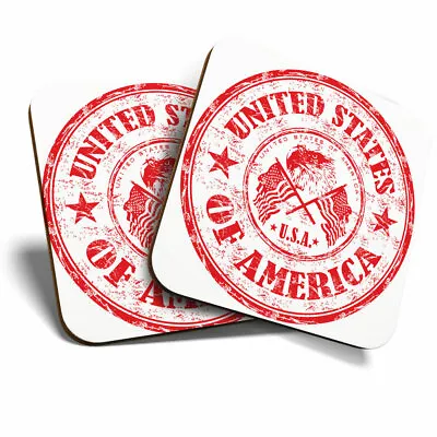 2 X Coasters - United States Of America Travel Stamp Home Gift #5386 • £5.99