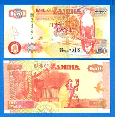 $1.95 • Buy Zambia 50 Kwacha 2007 Fish Eagle Paper Money Currency Uncirculated Banknote