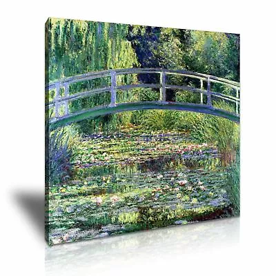 Claude Monet Water Lilies Pond With Bridge Modern Wall Art Stretched Canvas • £19.99