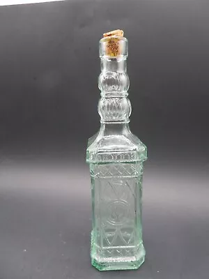 Vintage Decanter Green Tint Glass Empty Bottle Cork Stopper 10.25” Tall • $12