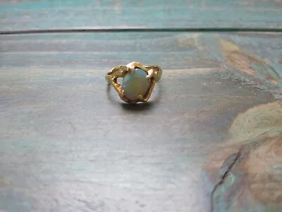 Vintage 14k Yellow Gold 4 Prong Natural Oval Shape Opal Solitaire Ring Size 7 • $495