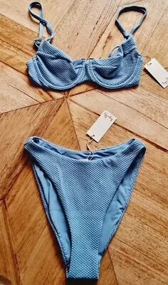 Tigerlily - Womens Textured Blue Bikini Set - Size 6/XXS RRP $129 - Hi Rise • $79