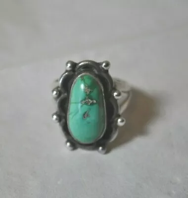Turquoise & Sterling Navajo Ring Size 9 Vintage Signed JD • $49.99