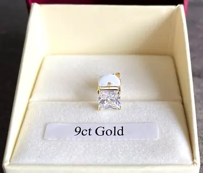 SOLID 9ct GOLD MEN'S SINGLE 6mm SQUARE 1.24cts DIAMOND-UNIQUE STUD EARRING W/LOX • £35.99