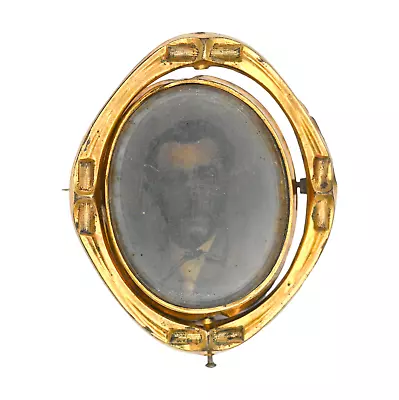 Antique Victorian Braided Hair Mourning Male Portrait Pin Brooch Gold Filled • $26