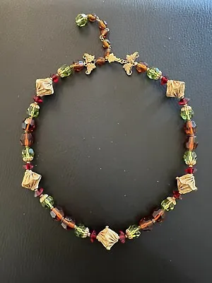 Vintage Faceted Glass & Gilt Metal Ruffled Bead Necklace Unsigned Miriam Haskell • $59.98