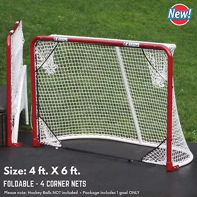 Heavy-Duty Folding Metal Hockey Goal Net W/ Corner Nets For Pond/ Street Hockey • $240.53