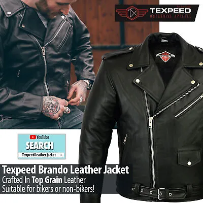 $92.32 • Buy Leather Brando Motorbike Jacket Marlon Biker Motorcycle With Genuine CE Armour