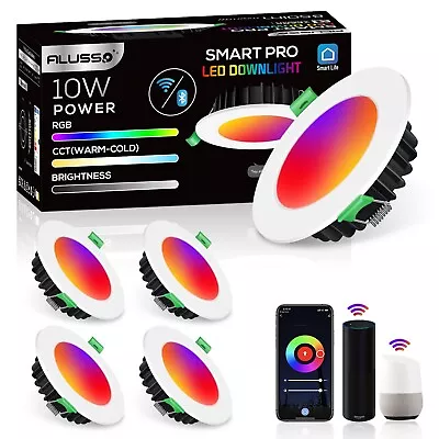 4x 10W Smart Downlight RGB+CCT Wi-Fi 90mm Dimmable Google Home Alexa Bluetooth • $72.99