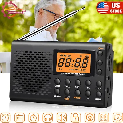 Portable FM/AM/SW Radio Digital Speaker MP3 Player Multiband W/Headphones • $17.98