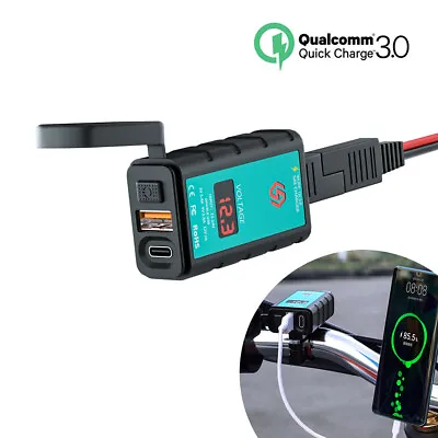 Waterproof DC 12V Motorcycle SAE To USB C PD QC3.0 Fast Charger With Voltmeter • $31.66
