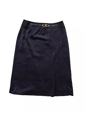 Vintage Celine Paris Navy Blue Wool Pleated Knee Length Skirt. Size UK 12 IT 44 • $145.51