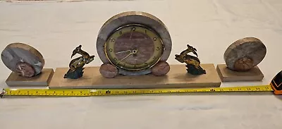 French Art Deco Marble Clock With Garnitures • $75
