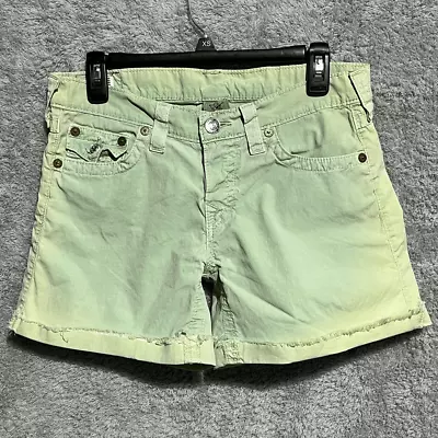 True Religion Faded Green Jayde Button Fly Cut Off Shorts Size 27 • $35