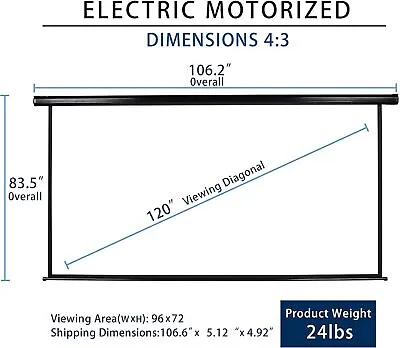 Kayle 120  Motorized Projector Screen Electric Diagonal Automatic Projection 4:3 • $250