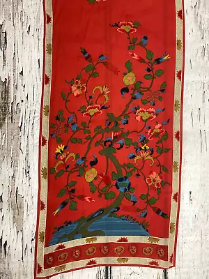 Metropolitan Museum Of Art Silk 62 X 17 Floral Red Blue Japan Scarf Rolled Edge • $34.89