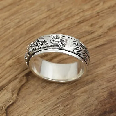 Real Solid 925 Sterling Silver Band Men Women Lucky Carved Turn Dragon Ring  • £22.91