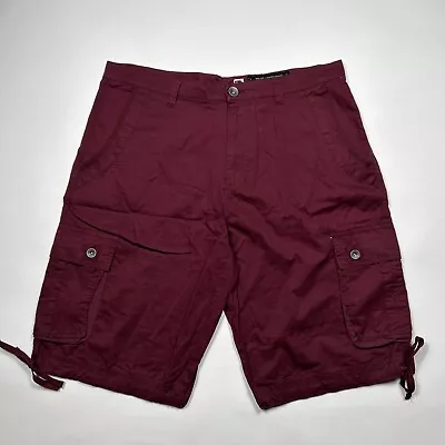 Marc Ecko Cut & Sew Cargo Shorts Men Size 36x12 Red Solid Flat Front Pockets Y2K • $14.49