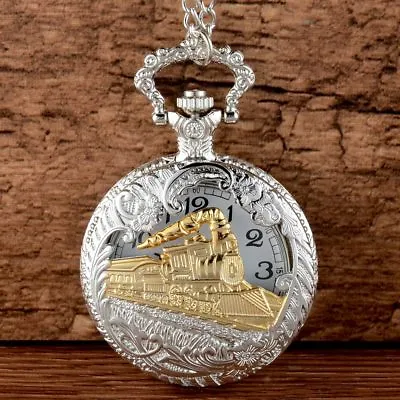 Vintage Steam Train Figure Quartz Antique Pocket Watch Chain Necklace Gift New • $4.99