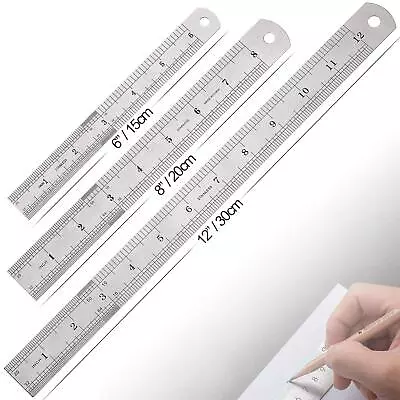 Ruler Set 6 8 12 Inch Metal Ruler With Inch Metric 3 Pcs Stainless Free Shipping • $7.15