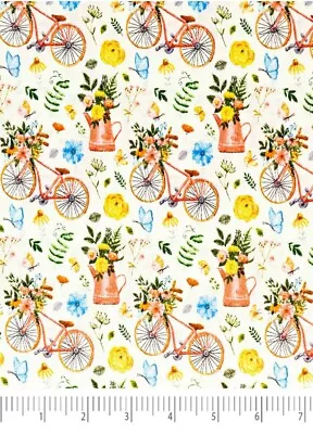 Lined Window Valance Curtain 42 X 15 Bikes Bicycle Gardening Floral Butterfly • $21.99