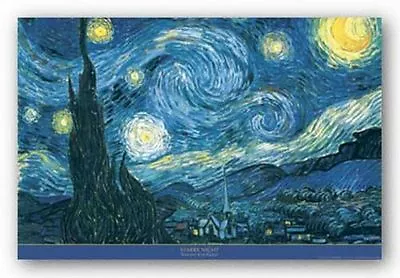 ART POSTER Starry Night Vincent Van Gogh Blue Border • $7.99