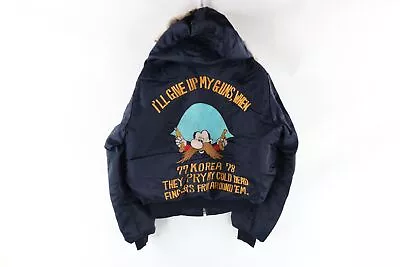 Vintage 70s Mens Small I'll Give Up My Guns Korea Souvenir Flight Bomber Jacket • $262.46