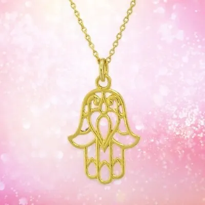 Hand Of Fatima Pendant 24k Gold Sterling Silver Hamsa Hand Of God Necklace Gift • £17.09
