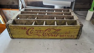 Vintage Coca-Cola 1956 Charleston SC Yellow Soda Wood Crate 24 Bottles Carrier • $24.99