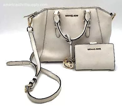 Authentic Michael Kors Women's White Luxury Satchel Bag & Wallet - COA Included • $24.99