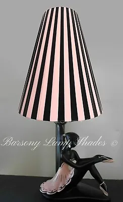 Plastic Ribbon Pink & Black Stripe Lampshade Large Tall Cone* Barsony Lady Lamp • $145