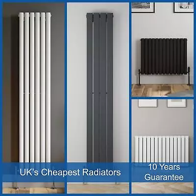 Vertical Horizontal Designer Radiator Oval Column Flat Panel Heating Rad Valves • £89.97