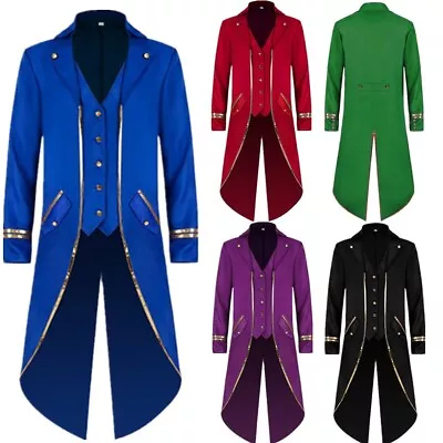 Mens Velvet Victorian Steampunk Tailcoat Ringmaster Circus Show Blazer Jacket • $25.73