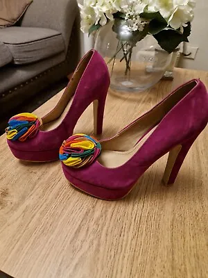 £5 • Buy Magenta Platform Stilleto Suede High Heels Size 5 Worn Once. Multicolour Shoes