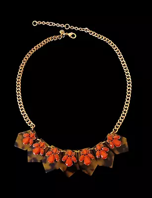 J.crew Gold Tone Tortoise Shell Acrylic Rhinestone Cluster Statement 21.75  • $38