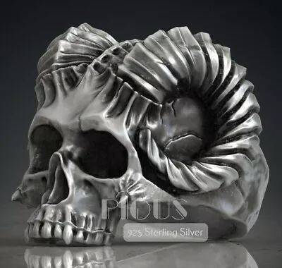 Gothic Horned Demon Skull 925 Sterling Silver Men's Biker Rider Ring Punk • $104.30