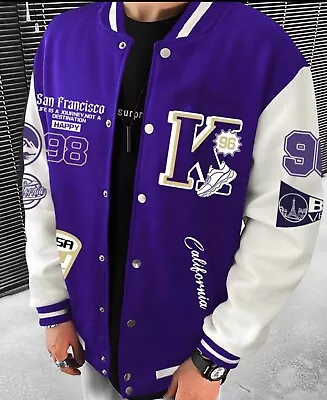 Varsity Jacket Size Large Men New Bomber Purple Coat • $17.99