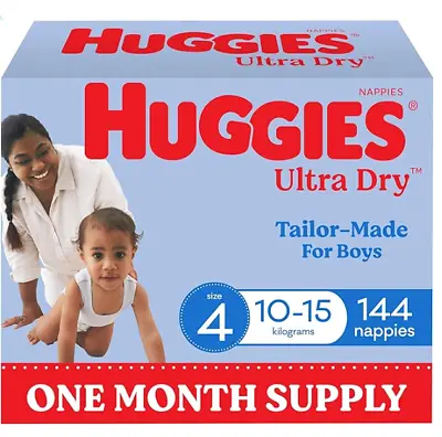 Huggies Ultra Dry Nappies Boys Size 4 (10-15kg) 144 Count - One Month Supply • $89.83