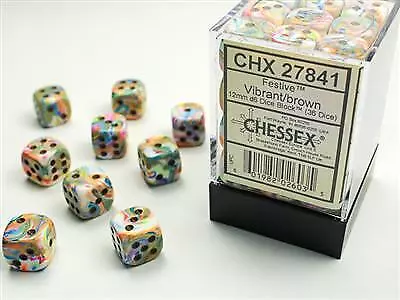 Chessex Festive® 12mm D6 Vibrant/Brown Dice Block™ (36 Dice) • $19.80