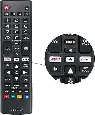 AKB75095307 TV Remote Control Replacement For LG LCD LED Smart TV 43UJ6500 • $4.78