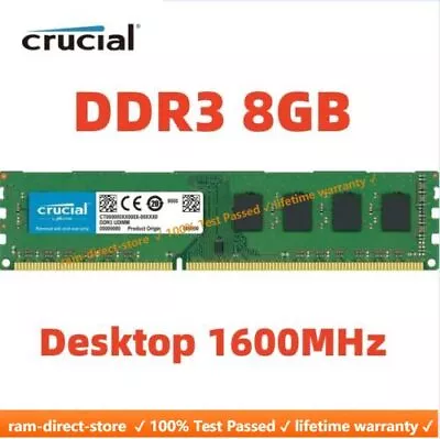 CRUCIAL DDR3 8GB 1600 MHz 8GB 16GB 32GB PC3-12800 Desktop Memory RAM 240Pin DIMM • $12.90