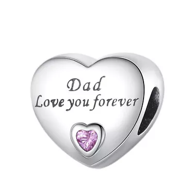 Genuine Sterling Silver 925 Dad Love Heart Forever Charm • £14.99