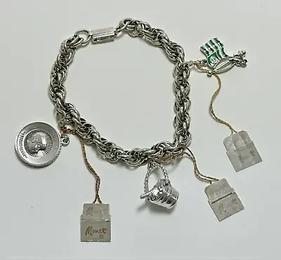 Vintage Charm Bracelet With 3 Monet Charms Champagne Our Boy Ecology Flag ST#302 • $9.99