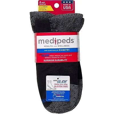 MediPeds Adult Men's NanoGLIDE® Quarter Cushion Casual Socks X-Large 4 Pairs • $11.99