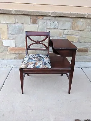 Vintage/Antique Rustic Oak Wood Gossip Bench Telephone Table Desk Mid Century • $700