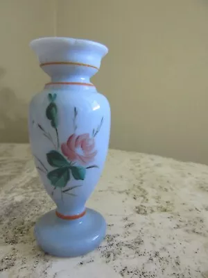 Vintage Blue Opaque Milk Glass Hand Painted Bud Vase • $12.99