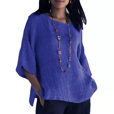 Office Women Blouse Tops Baggy Summer 3/4 Sleeve Loose Casual Crew Neck Daily • $19.84